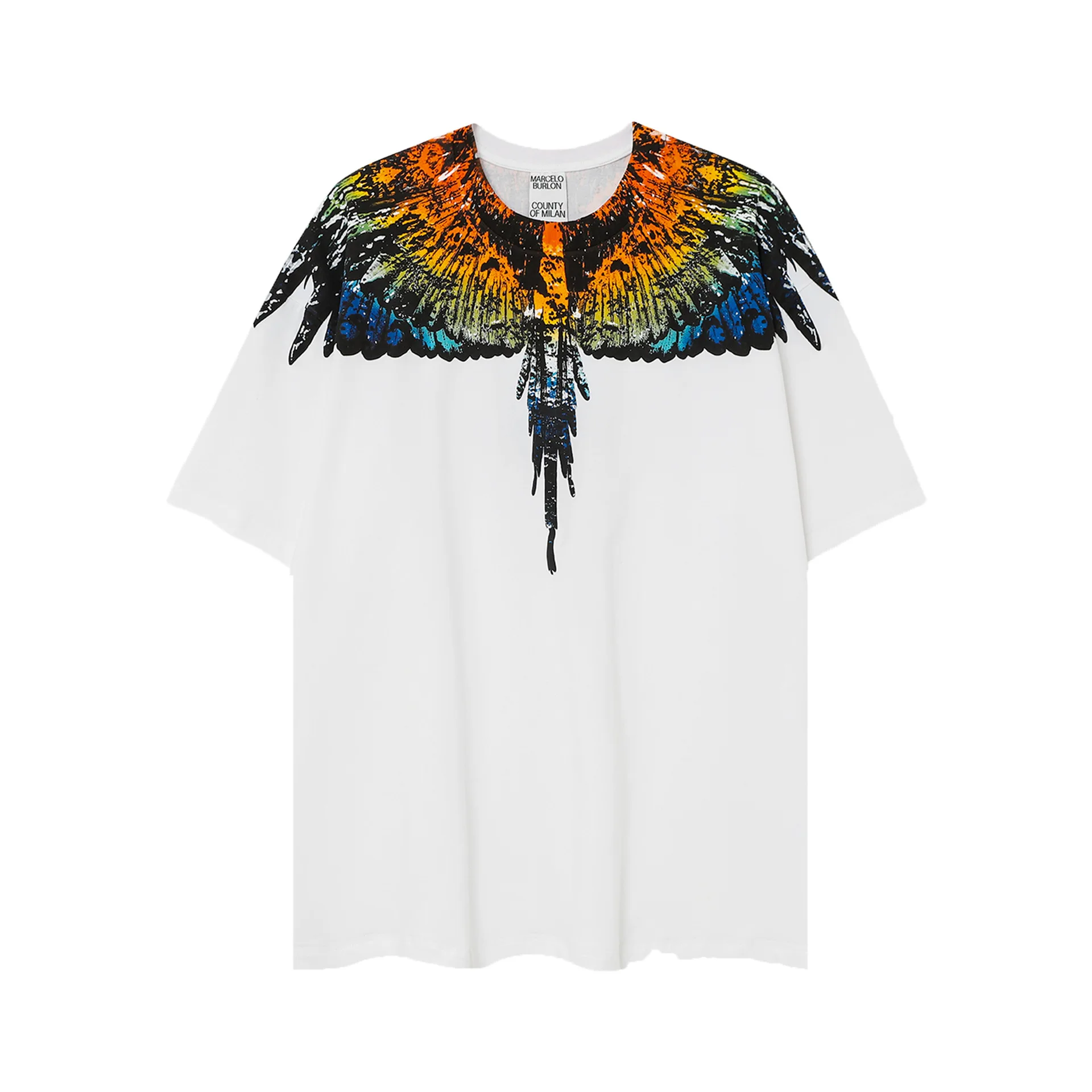 Marcelo Burlon Wings Short Sleeve Trendy Men's and Women's Feather T-Shirt Half Sleeve Printed Tee