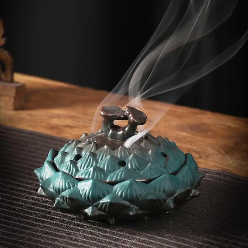 

Porcelain Lotus Coil Incense Burner Household Indoor Smell Aroma Burner Sandalwood Coil Incense Base Lotus Censer Decoration