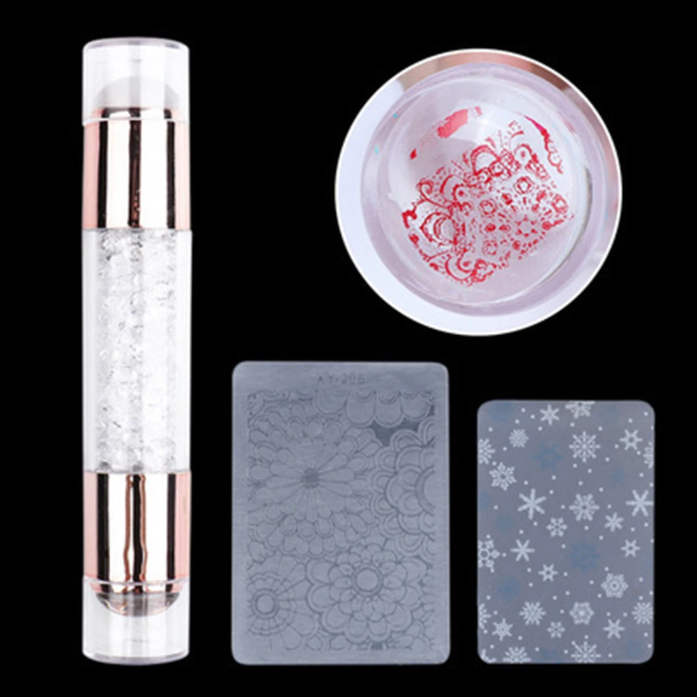 Transfer Pen Nail Art Tool Set Double-headed Silicone Nail Seal Stamp Acrylic Color Diamond Template Seal DIY Nail Art Decor