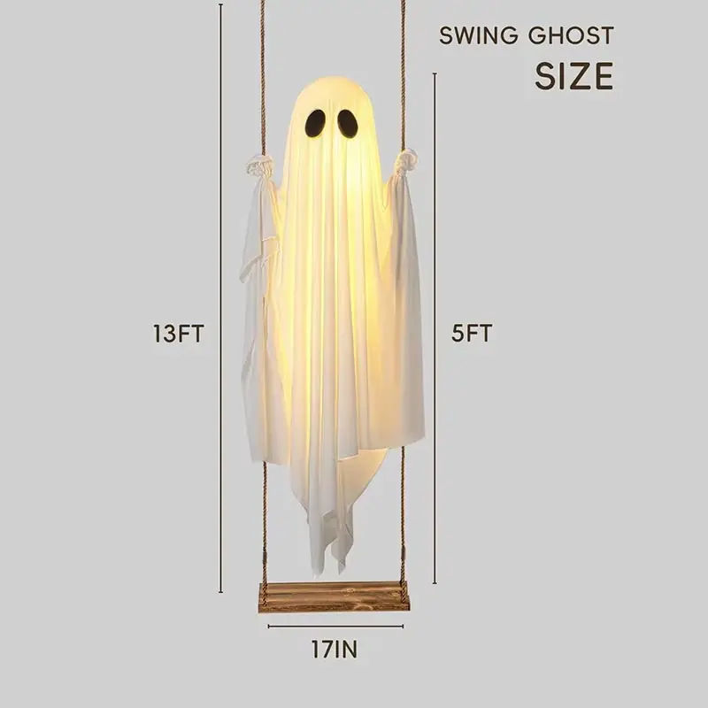 في الهواء الطلق كبير شنقا سوينغ شبح هالوين الديكور مع أضواء لطيف شبح الديكور مع Led لشجرة فناء الشرفة