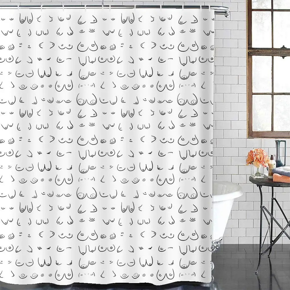 

Sexy Boobs Shower Curtain Boob Feminine Feminist Seamless Breast Pattern Bathroom Curtains Polyester Bathroom Screen with Hooks