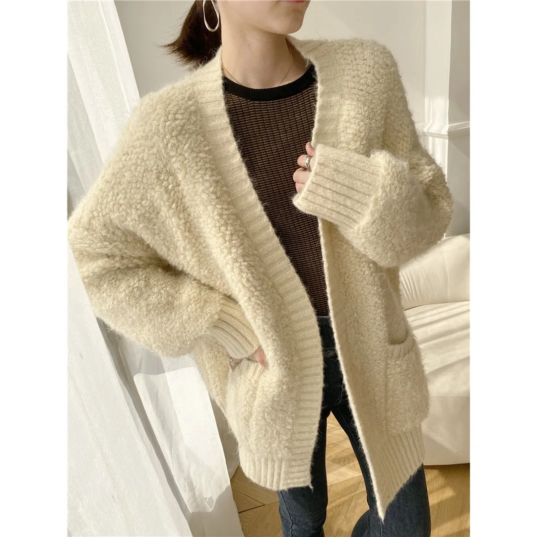 

Women Cardigan Sweater Knitting Coat Knitted Jacket V Neck Pockets Thick Outerwear Vintage Casual Knitwear Autumn Winter 2025