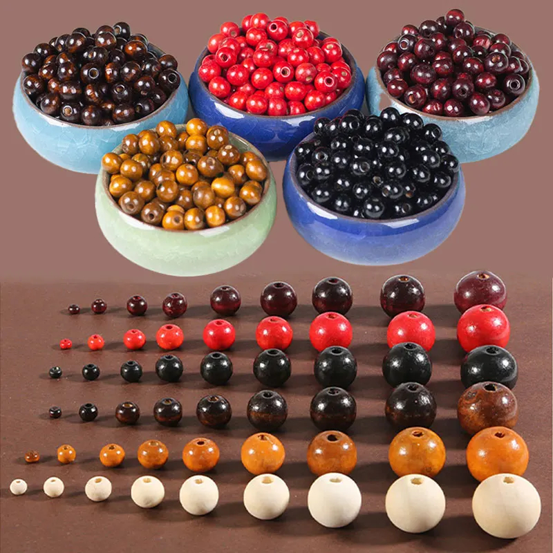 8-500Pcs Natural Wooden Beads with Hole Colorful Round Wood Beads Loose Spacer Bead Bulk for DIY Craft 4/6/8/10/12/14/16/18/20MM