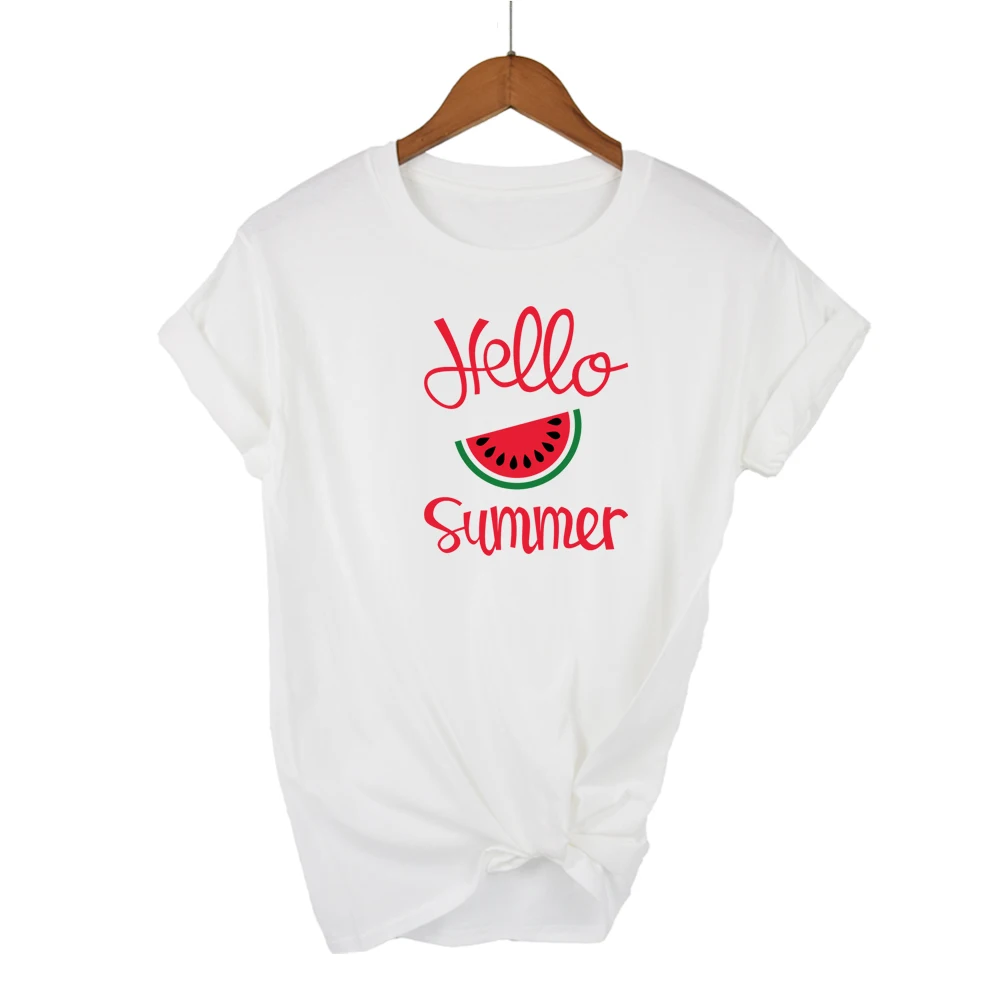 New Summer Women T Shirt  Hello Summer Watermelon Print T-shirt Harajuku TShirt Funny Tops Tee Summer Female Ladies Shirts