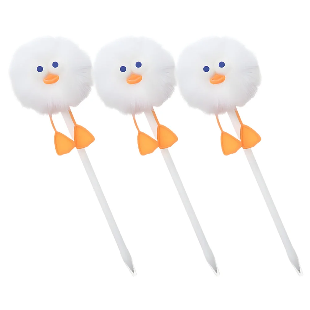 3 Pcs Duck Hair Ball Pen Pom Plush Ballpoint Pens Signature Gel Ink Office Novelty Pompom