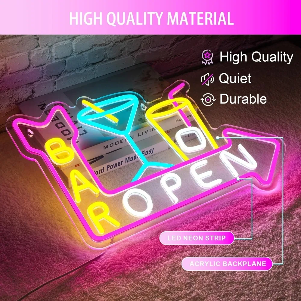 Bar Open Neon Signs, Dimmable Led Open Sign, USB Powered Bright High Visibility Open Neon Signs for Bussness Bar Man Cave Decor