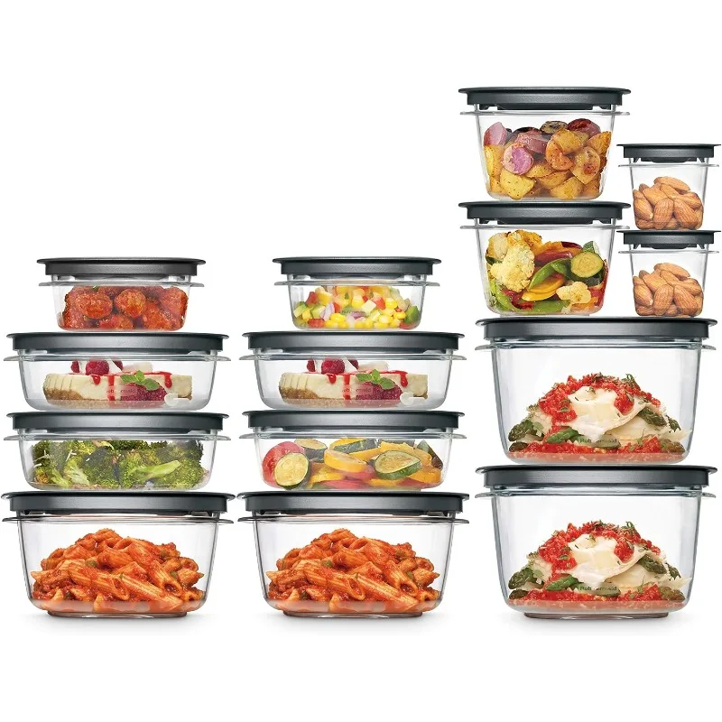 28-Piece Clear/Grey Food Storage Containers, Premium Snap Bases, and Various Size Lids, Perfect for Meal Prep