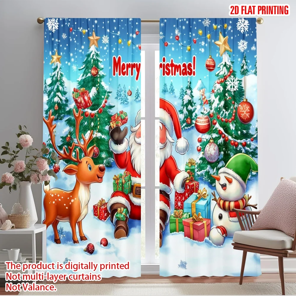 2pcs,2D plane printing Popular Curtains Christmas Ski Resort (2) Versatile Polyester (without rod) Festive Perfect for Bedroom