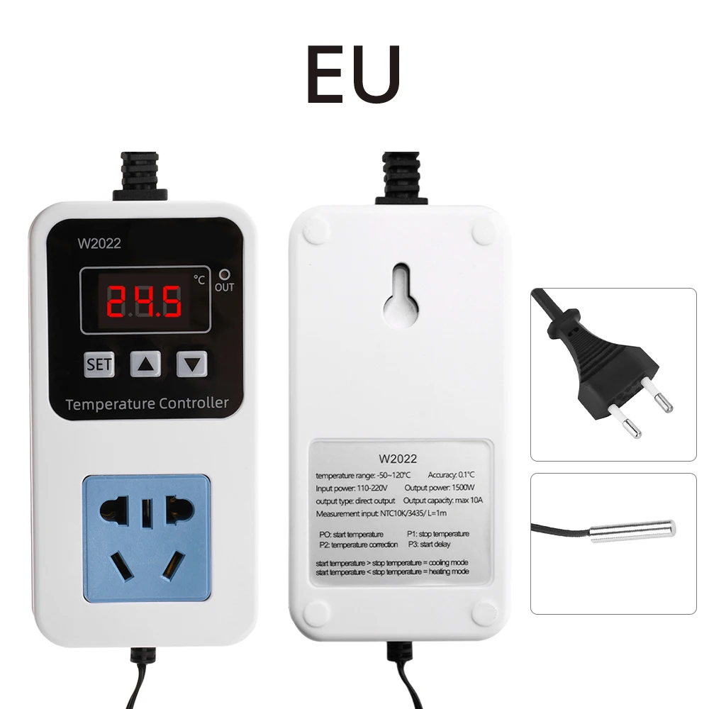 W2022 -58℉~248℉/-50-120℃ 1500W Thermostat Smart Digital LED Display Microcomputer Temperature Controller AC110-220V US/EU Plug