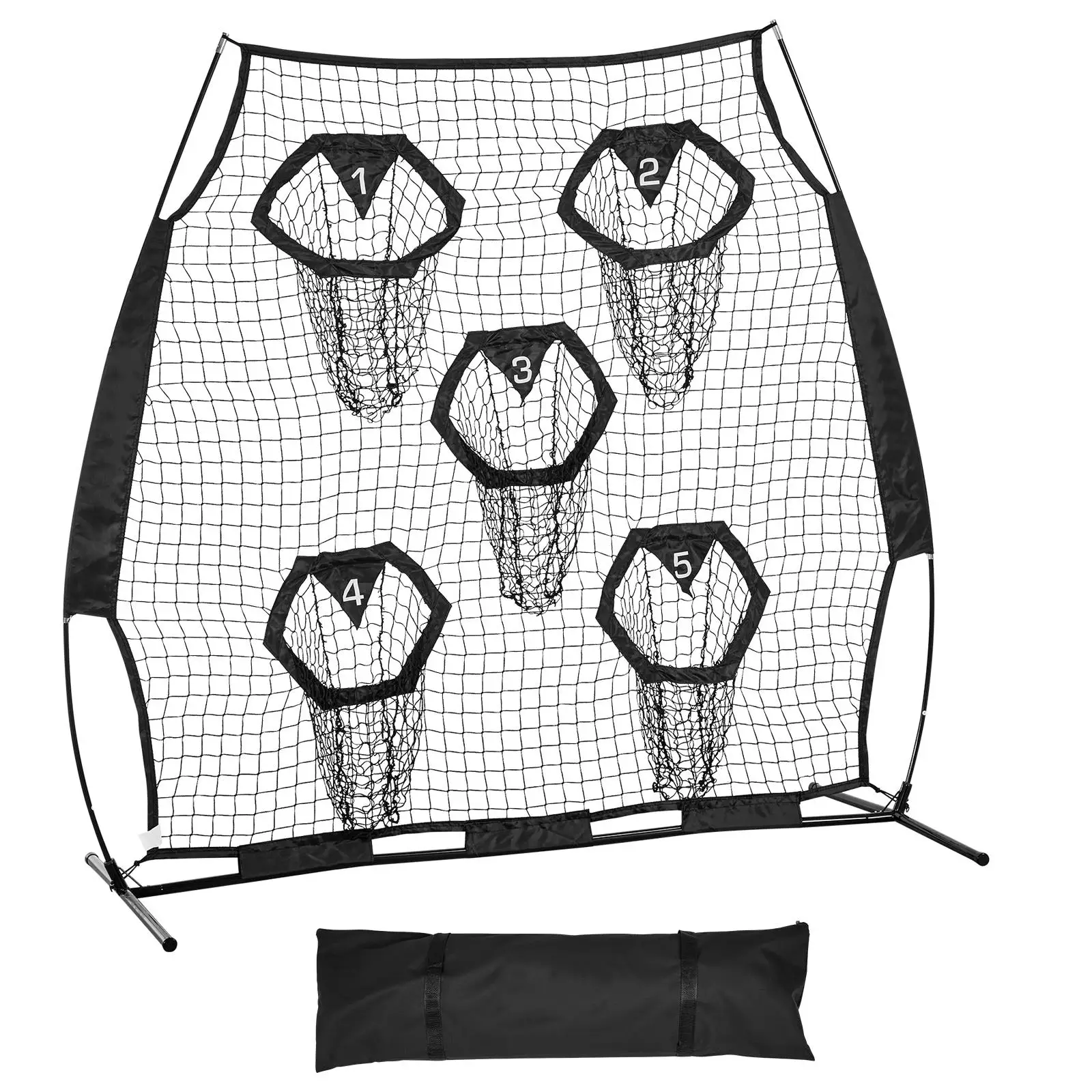 6x6ft Football Throwing Target Net with 5 Pockets Knotless Practice Net for QB Accuracy Training Includes Straps and Carry Bag Black