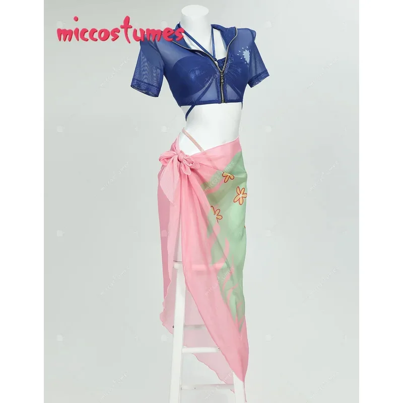 

HAIKYUU Robin Derivative Swimsuit Sexy Mesh Bottoms Two-Piece Bathing Suit with Cover-Up Top and Chiffon Wrap Skirt