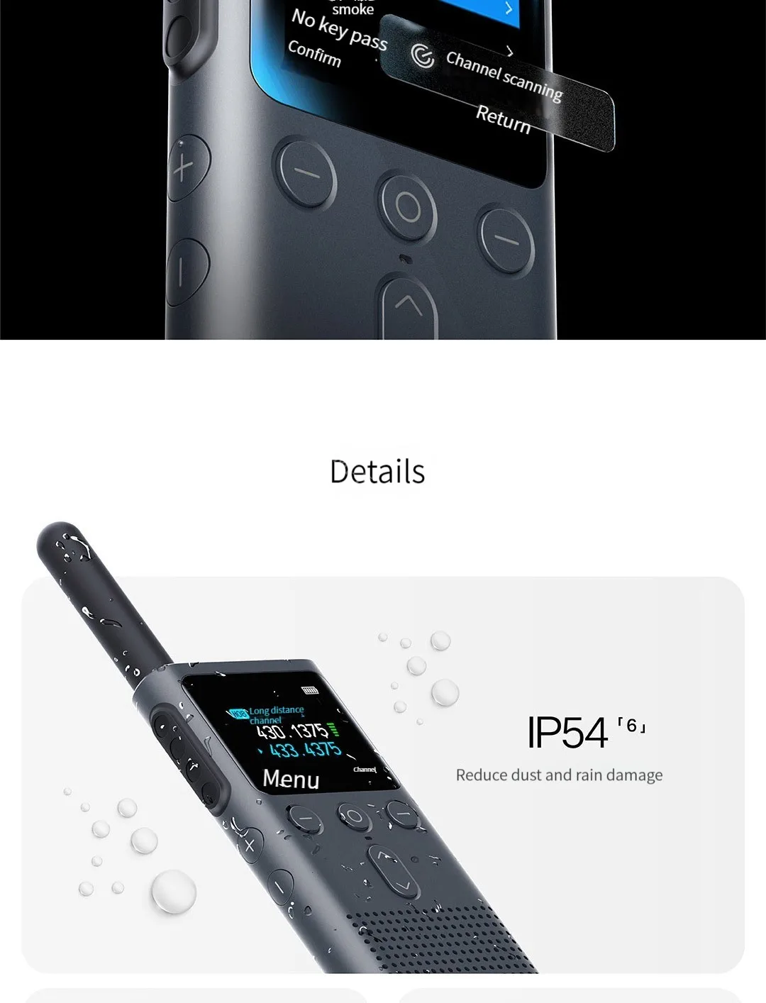 Walkie Talkie MIJIA 2S con Pantalla a Color de 1.77'', Potencia de 4W, 120 Horas de Autonomía, Modo Dual, Distancia de L