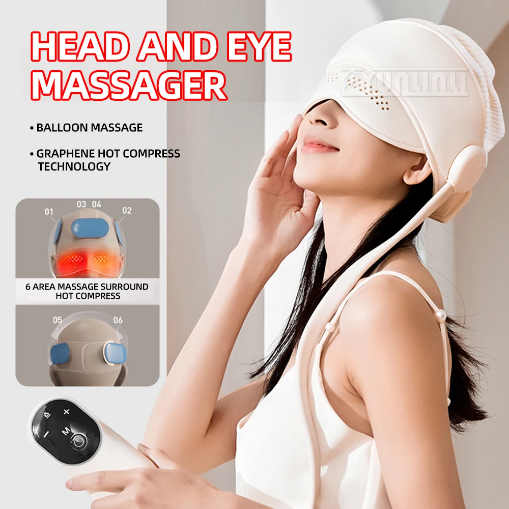 Warm Compress Heated Eye Mask Head Scalp Massage Airbag Balloon Kneading Headach Relief Sleep Aid