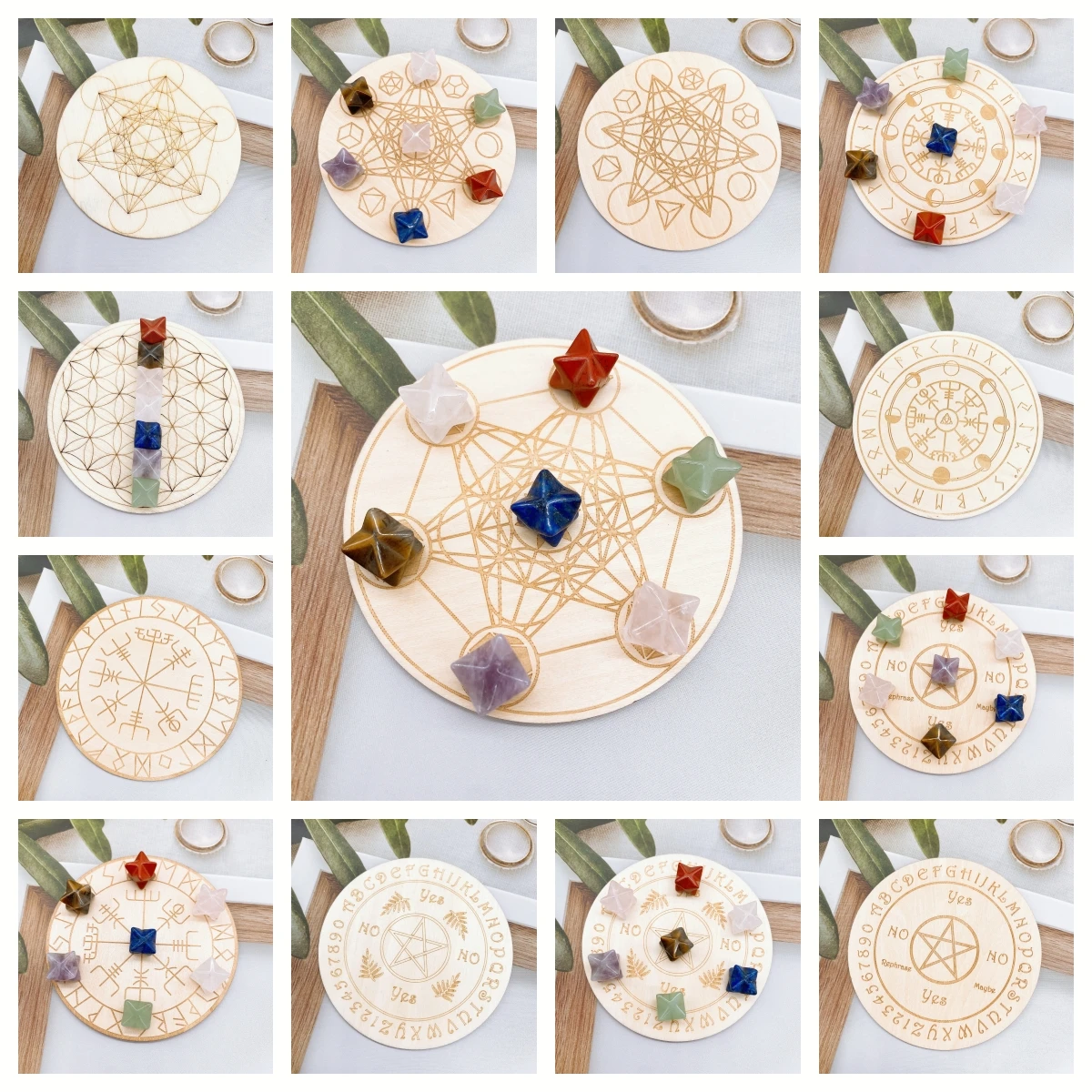 

7PCS Natural Crystal Seven Chakra Merkaba Star Healing Stones + 1PC Seven Star Array Wood Plate Yoga Meditation Home Decor Gift