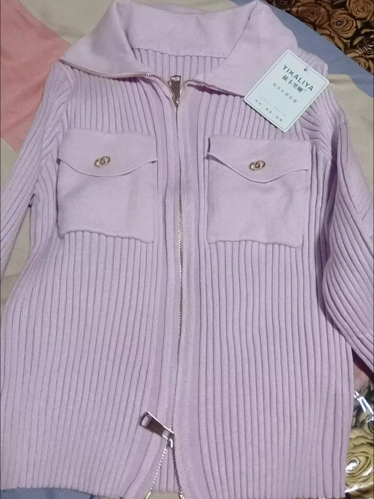 2025 moda zíper design francês rosa roxo malha cardigan para as mulheres outono novo doce emagrecimento manga longa camisola feminina topo