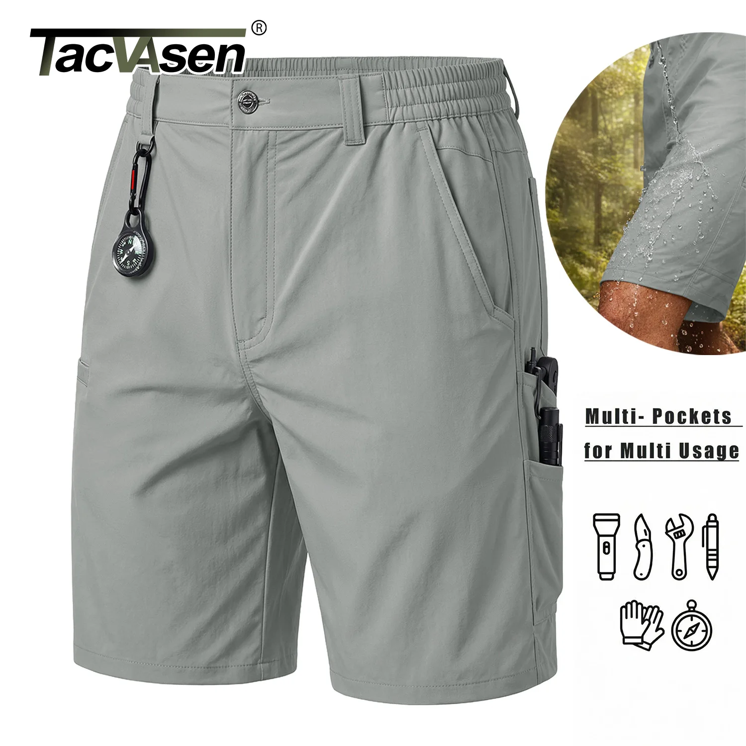 

TACVASEN Men's Hiking Cargo Shorts Quick Dry Water-Resistant Lightweight Tactical Outdoor Work Casual Shorts with 8 Pockets