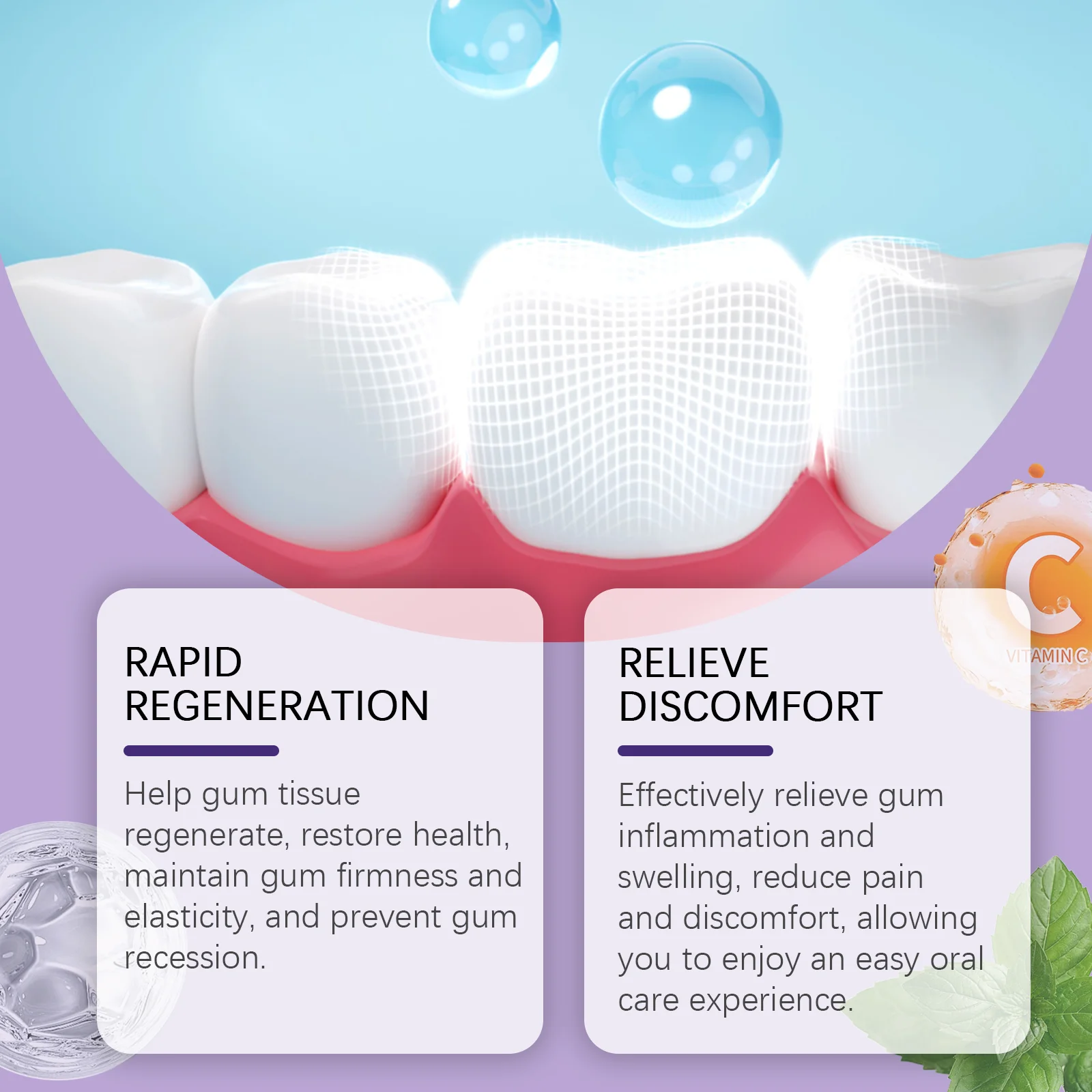 Gel para el Cuidado de las Encías Morado, Rutina Diaria de Higiene Bucal, Calmante para Encías Sensibles, Fórmula Natural a Base de Plantas, Portátil, Refrescante, en Formato de Bolígrafo