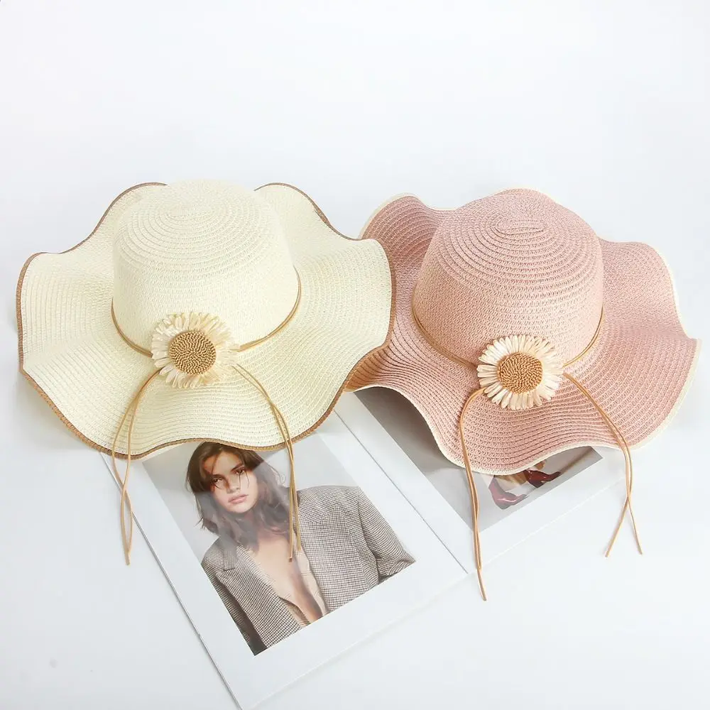 

Ins Sun Flower Bohemian Straw Hat Spring Summer Beach Folding Straw Hats Wide Brim Travel Women's Sun Hat Female