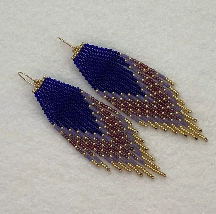 اليدوية مطرز الأقراط الهندسة المنسوجة يدويا موضة شرابة التدرج اللون تنوعا الطازجة بوهيميا أقراط مطرزة للنساء #4