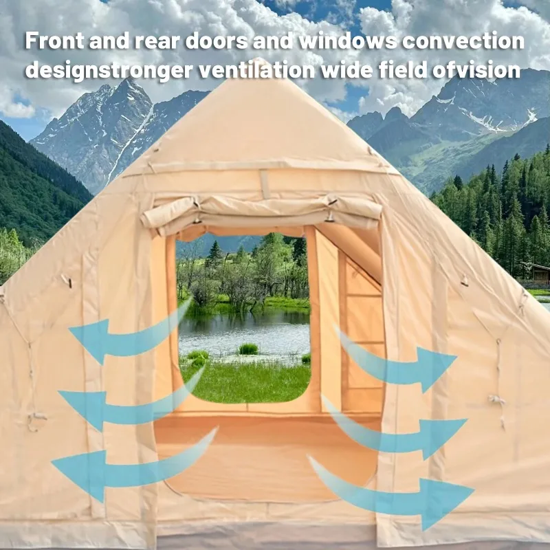 Barraca de acampamento inflável 4-8 pessoas com janelas Barraca de acampamento portátil resistente à água Barracas de quatro temporadas