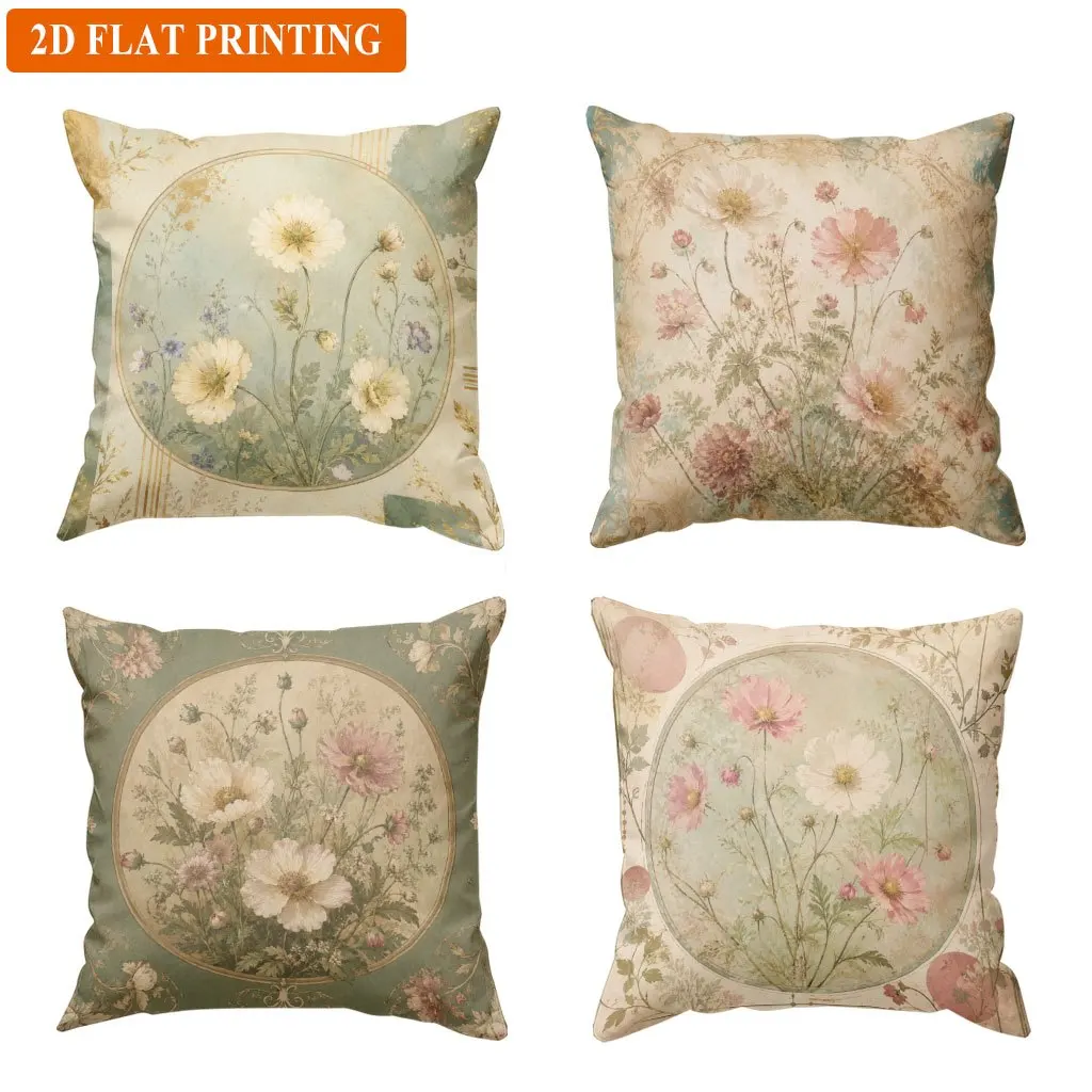 Vintage Floral Botanical Pillowcase Covers Shabby Chic Decorative Throw Pillow Shams for Bedroom Cottage Decor