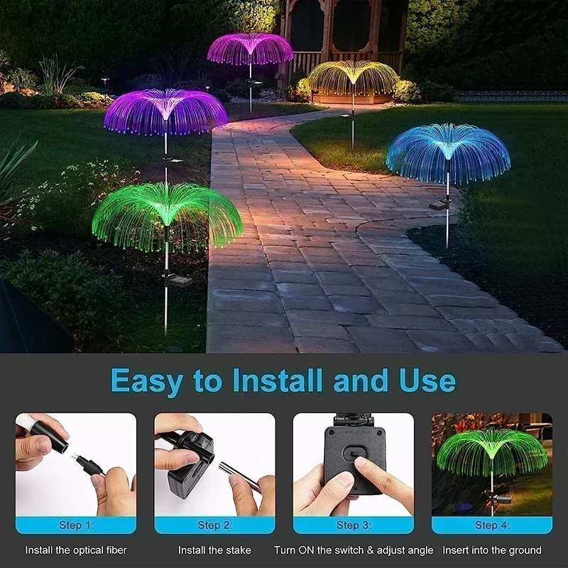 Solar Garden Lights Outdoor Waterproof Fiber Optic Jellyfish Lawn Lights Outdoor Patio Villa Yard Decor