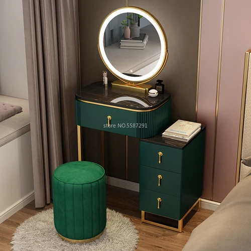 Meuble de maquillage en ardoise avec miroirs pour filles, vanité de maquillage minimaliste intégrée, armoire de rangement de chevet pour chambre à