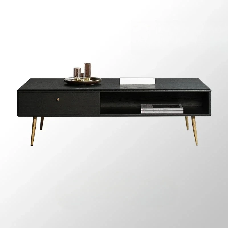 

Nordic solid wood coffee table TV cabinet combination living room light luxury Bronson coffee table modern simple retro