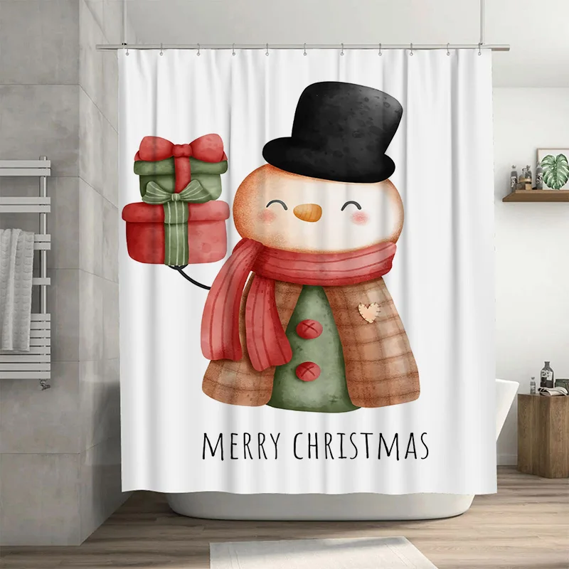 

TuniuОчаровательный снеговик Рождественская занавеска для душа в ванной комнате Водонепроницаемый праздничный праздничный декор Милый зимний тематический тканевый фон для