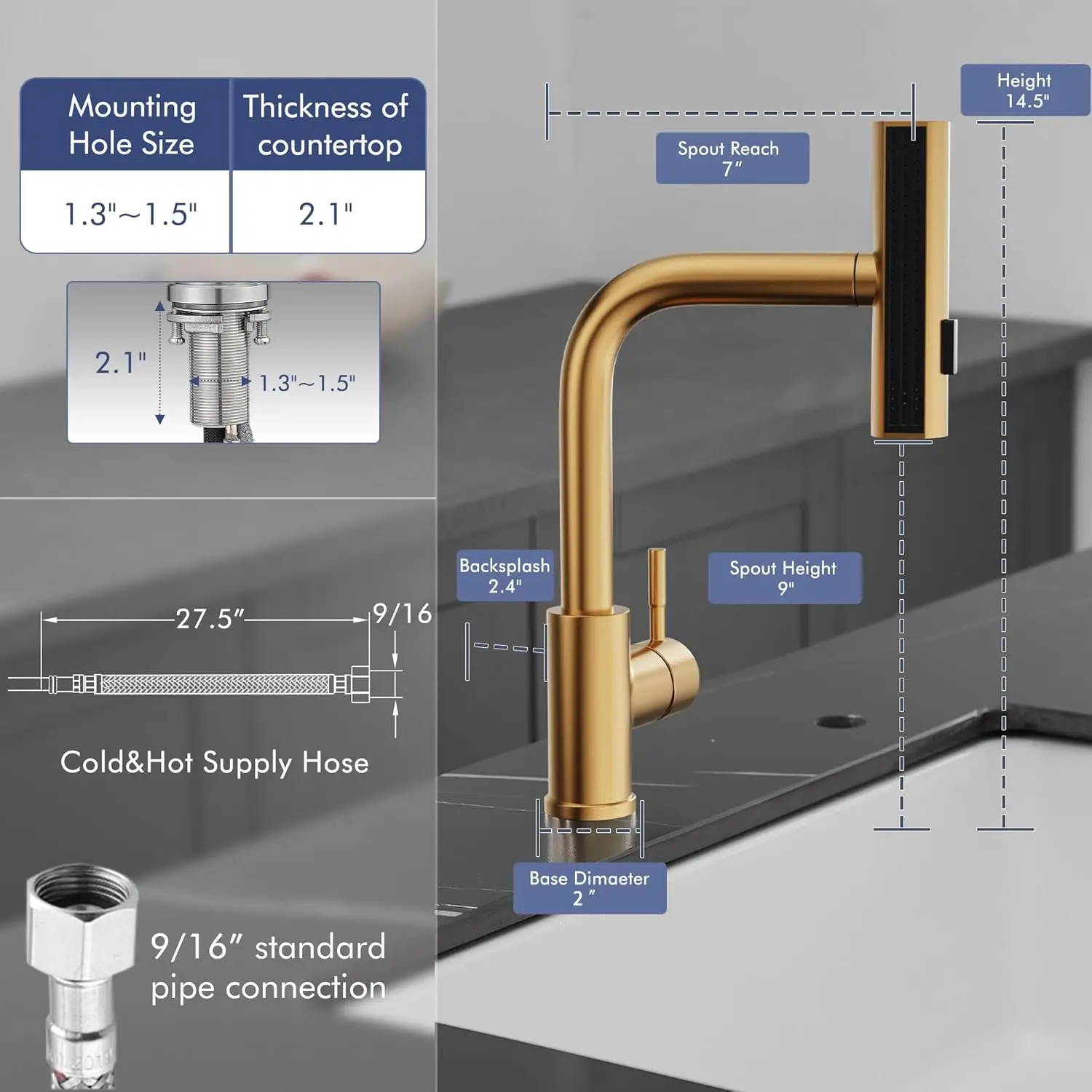 Waterfall Kitchen Faucet with Pull Down Sprayer Single Hole Handle Kitchen Sink Faucets Commercial Modern Faucets