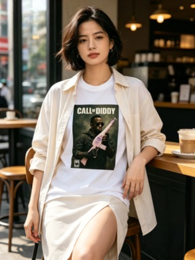 Call of Diddy T-shirt Women Parody Video Game Cover Graphic Tee Casual Round Neck Short Sleeve Tshirt Streetwear