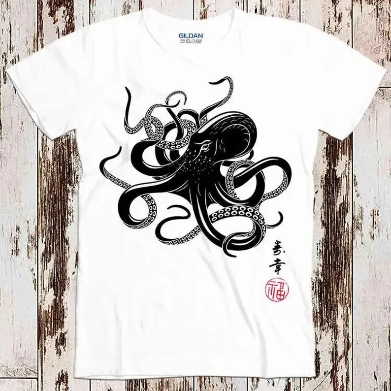 

Octopus Japanese Calligraphy Anime Manga Best Seller T Shirt Music Retro Top Tee Gift Cool Unisex 8596