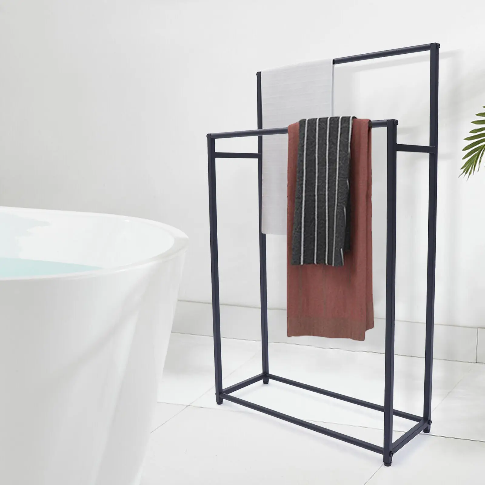 2 Tier Metal Freestanding Towel Rack Storage Stand Bathroom Towel Holder Drying Hanger Indoor Outdoor