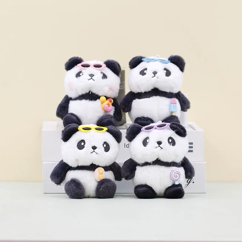 Internet celebrity cute panda Wearing glasses with lollipop  pendant plush toy Sichuan panda bag pendant keychain soft doll gift