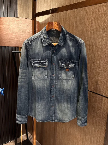 

Retro Casual Men's High Quali Trendy Waed Long Sve Denim irt Busin Gentleman Sle Cotton Summer Autumn Faion