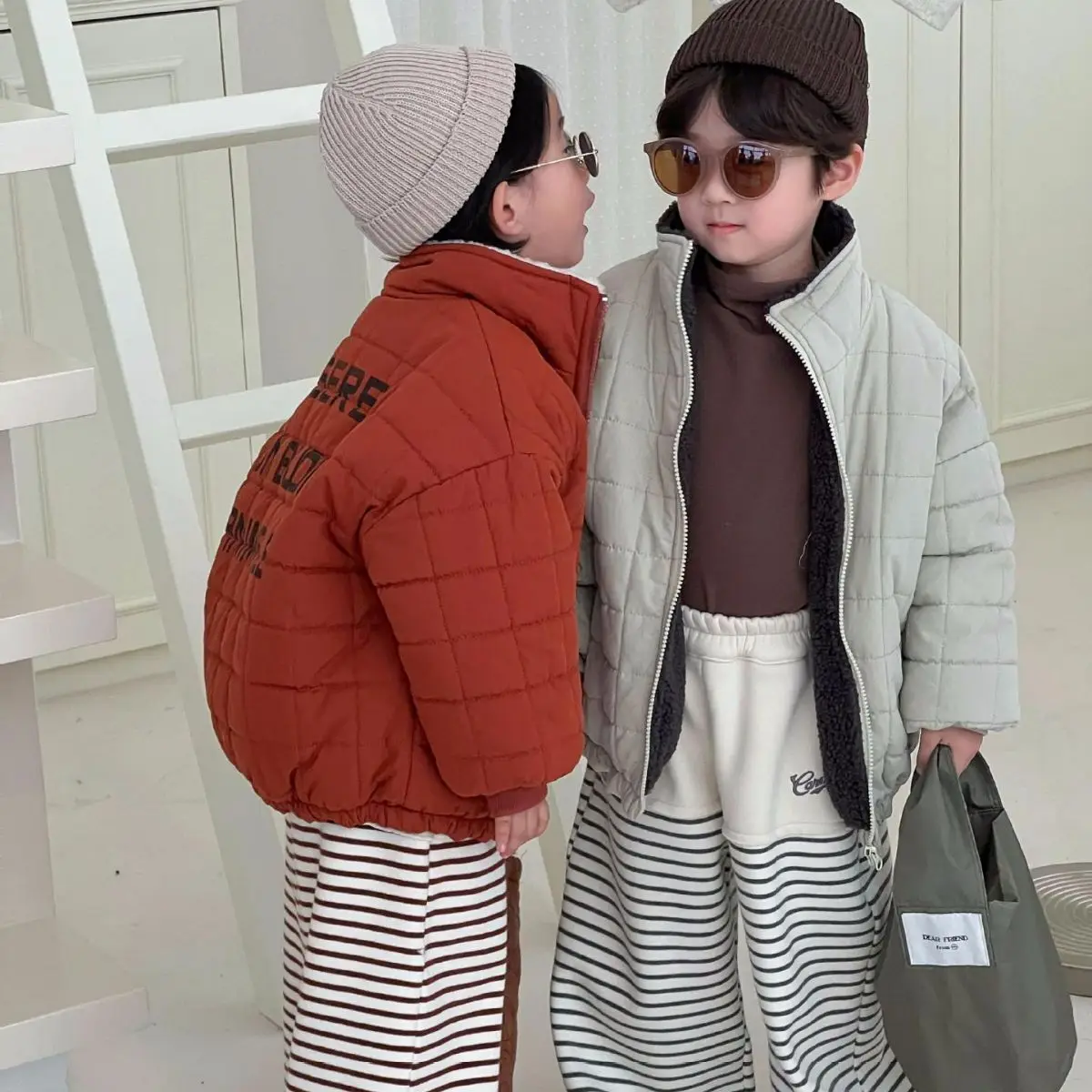 Korean children's clothing winter new item for boys and girls children's outerwear, cotton printed lamb wool small cotton jacket