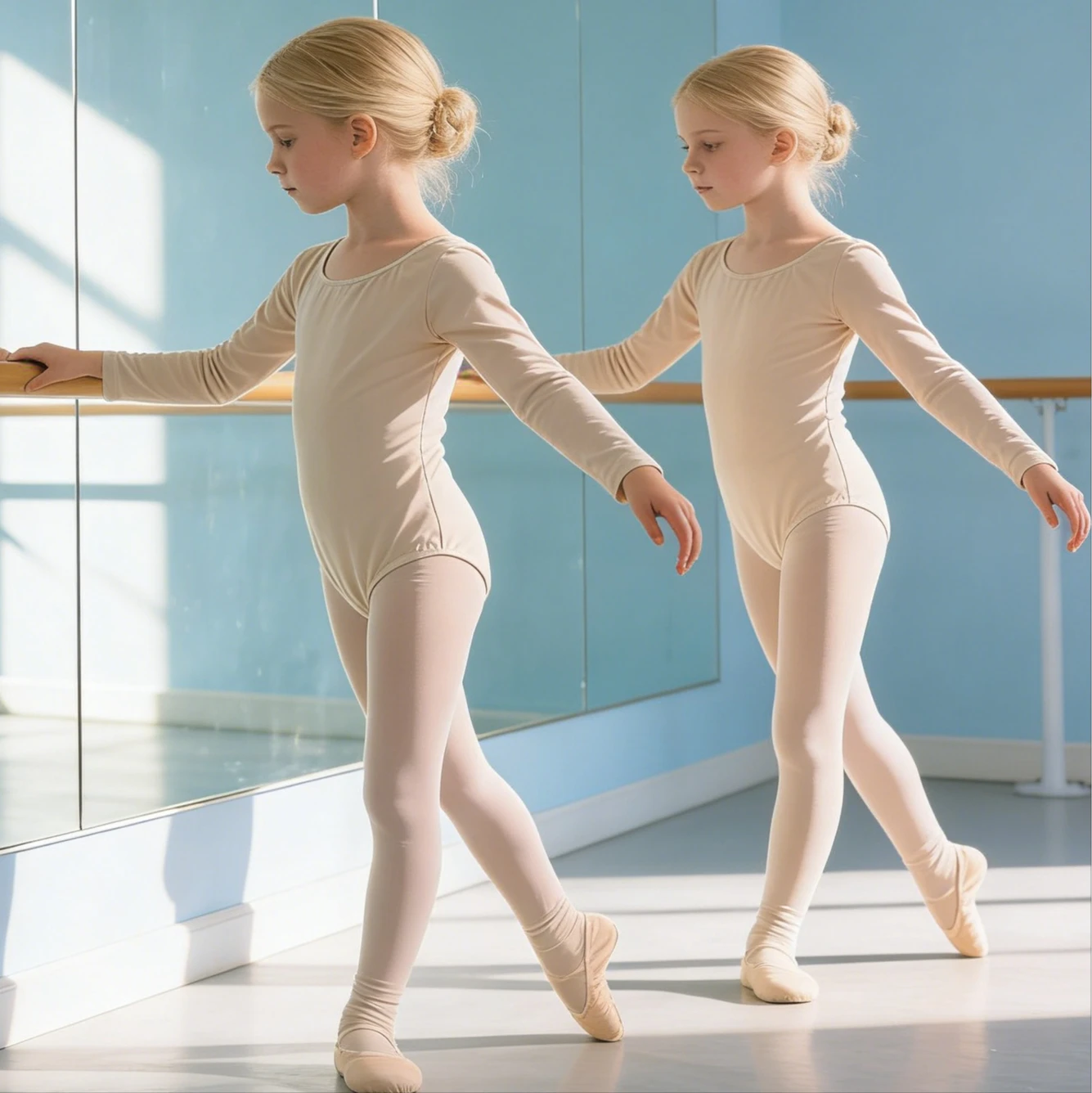 Teenage Kids Dancewear Leotard Thin Skin-Tone Ballet Bodysuit Invisible Tights Practice Performances Wear Girls Clothing Set