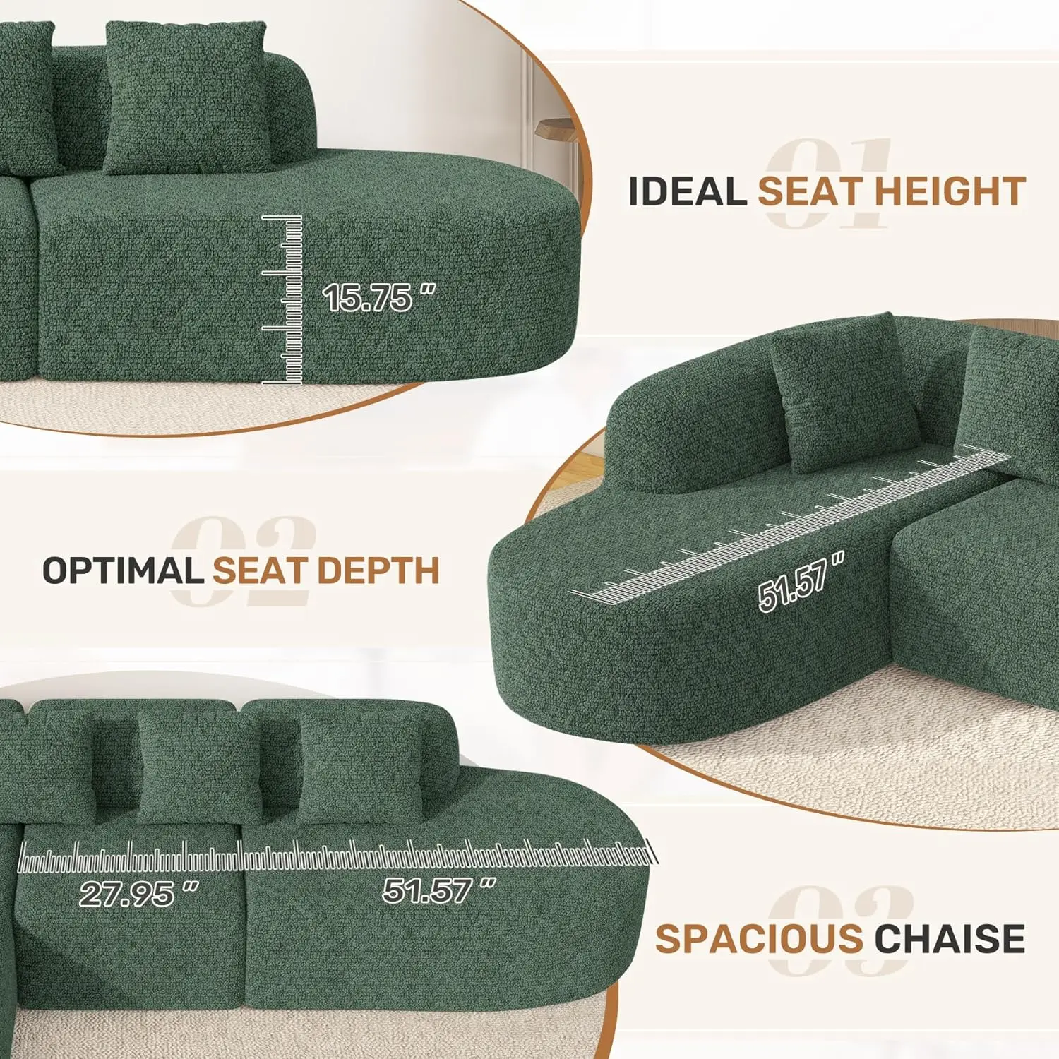 114 Inch Boneless Curved Couches for Living Room,Modern Modular Sectional Sofa with Chaise,L-Shape Cloud Sectional, Customized view 5