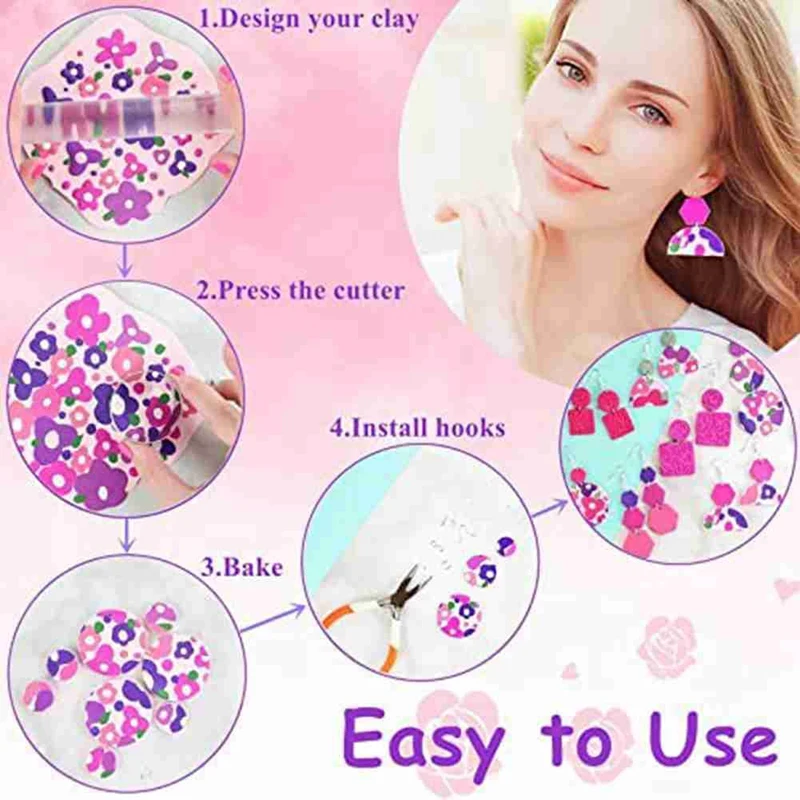 Polymer Clay Earring Making Kit Include 30Pcs Polymer Clay Earring Cutters Molds, 32Colors Clay, Tools, Rollers