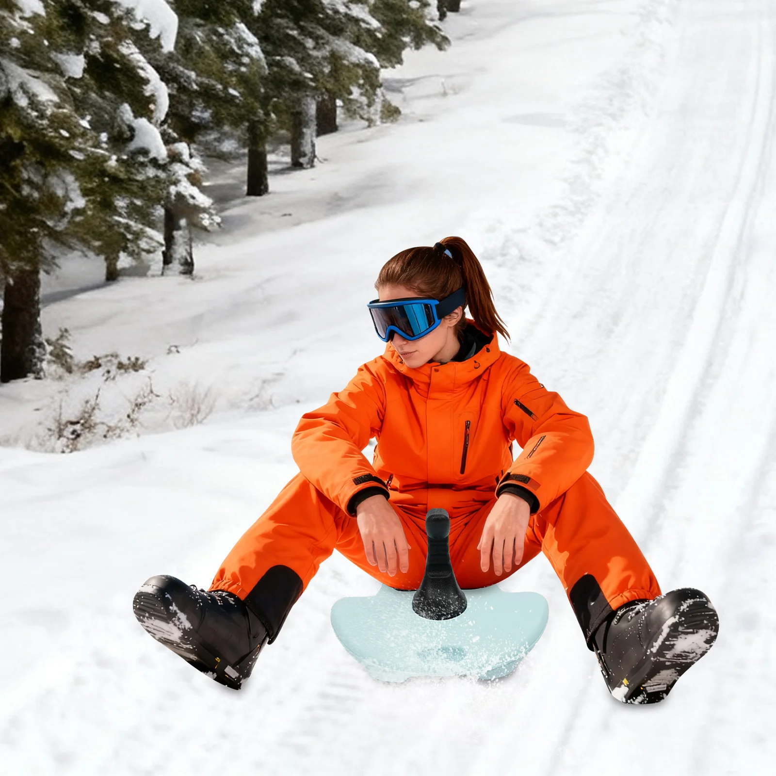 Premium PE Blow‑Molded Sledding Snowboard With Ergonomic Handle, EVA Anti‑Slip Pads & Pull Rope, 220.46 Lbs Load‑Bearing For Kids Teens Adults, Multi‑Terrain For Snow Sand Grass Winter Outdoor Parent‑Child Sports