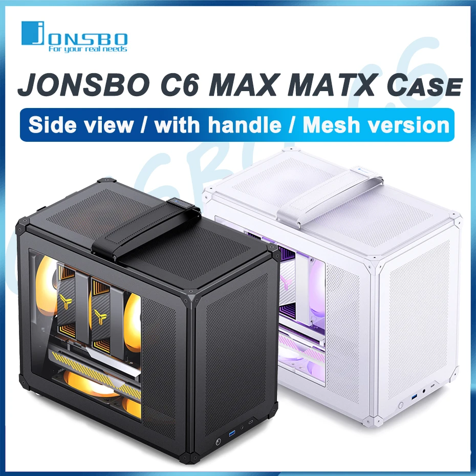 JONSBO C6 MAX Desktop M-ATX Case Type-c Side Transparent Handheld Portable Computer Small Chassis ATX Power Supply