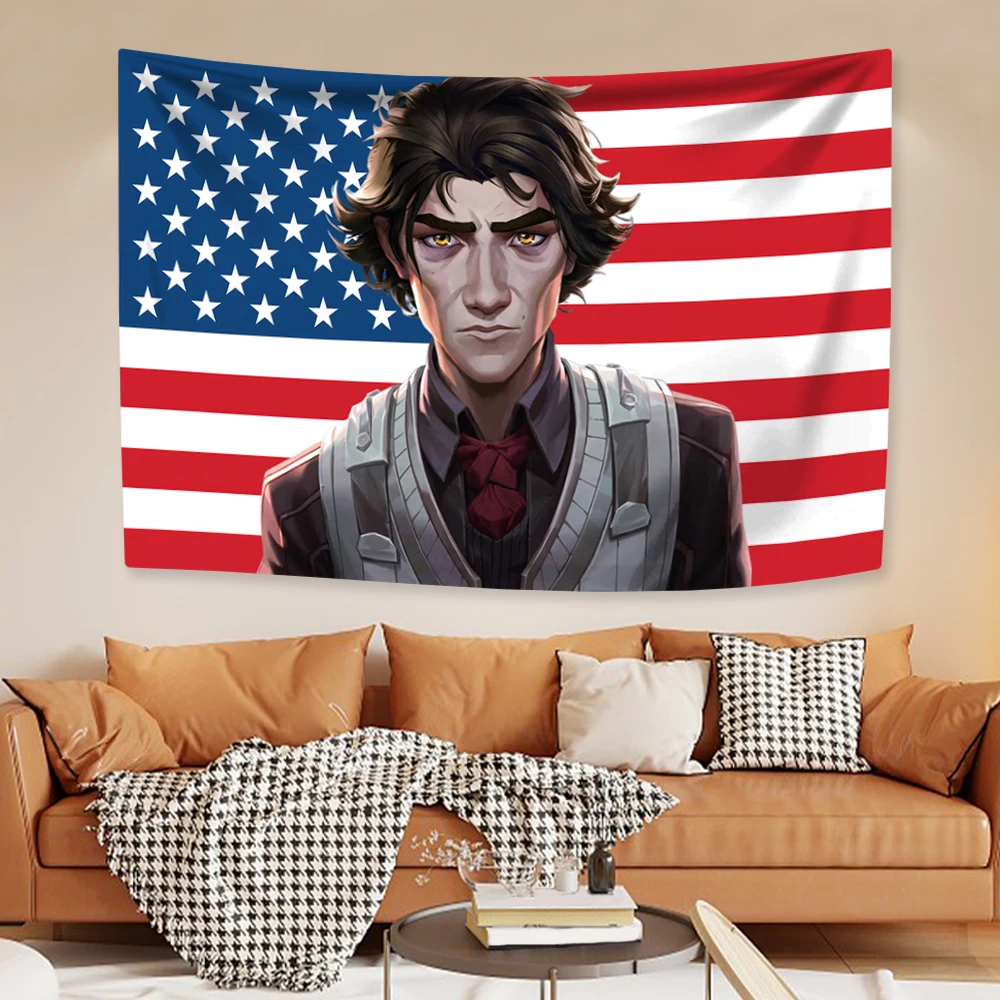 Game Arcanes Tapestry Viktors Jinxs Vis American Flag Anime Home Decor Wall Hanging Bedroom Dorm Background Sofa Blanket