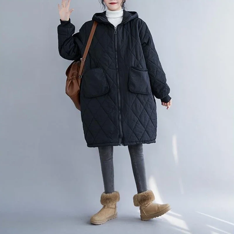 

Winter 2025 Women's Cotton Coat Loose Fit Hooded with Zipper Thickened Padded Jacket for Cold Weather