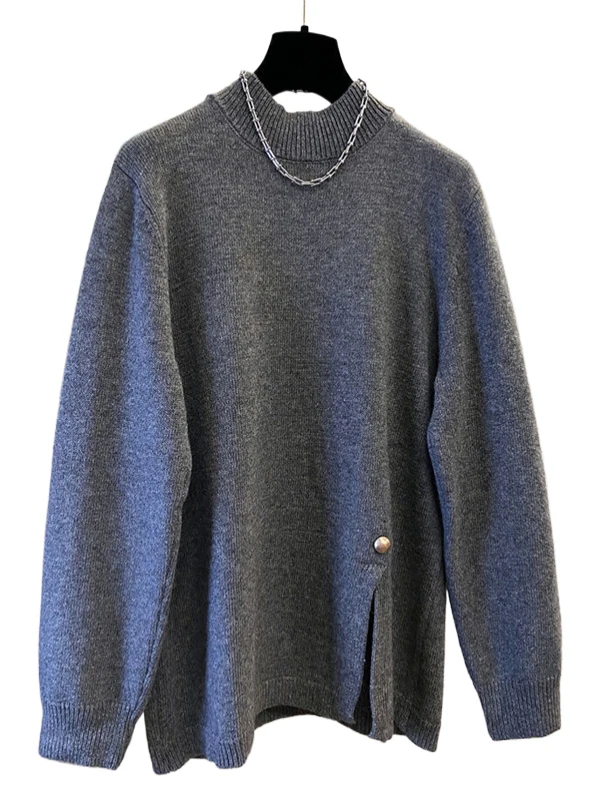 Maglione a collo alto autunno inverno vestibilità ampia taglie forti dimagrante versatile spacco irregolare maglieria da donna di marca grande