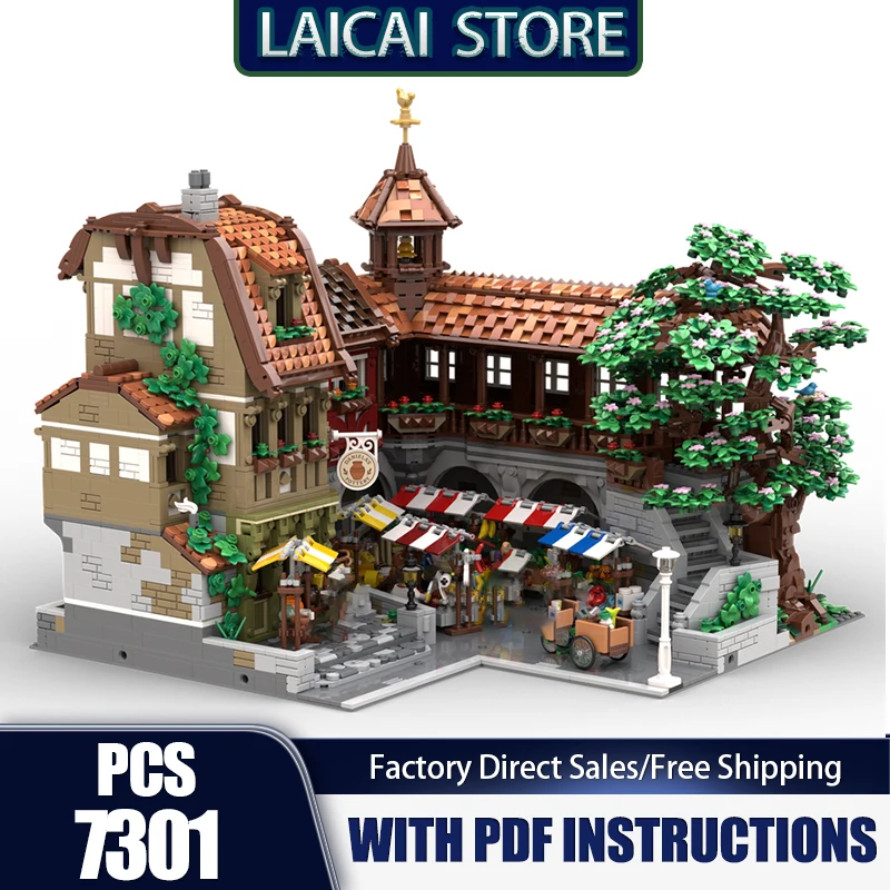 

City Street View Moc Building Blocks Modular Farmers Market ​​​​​​​Bricks Model DIY Assembly Construction Toy Holiday Gifts