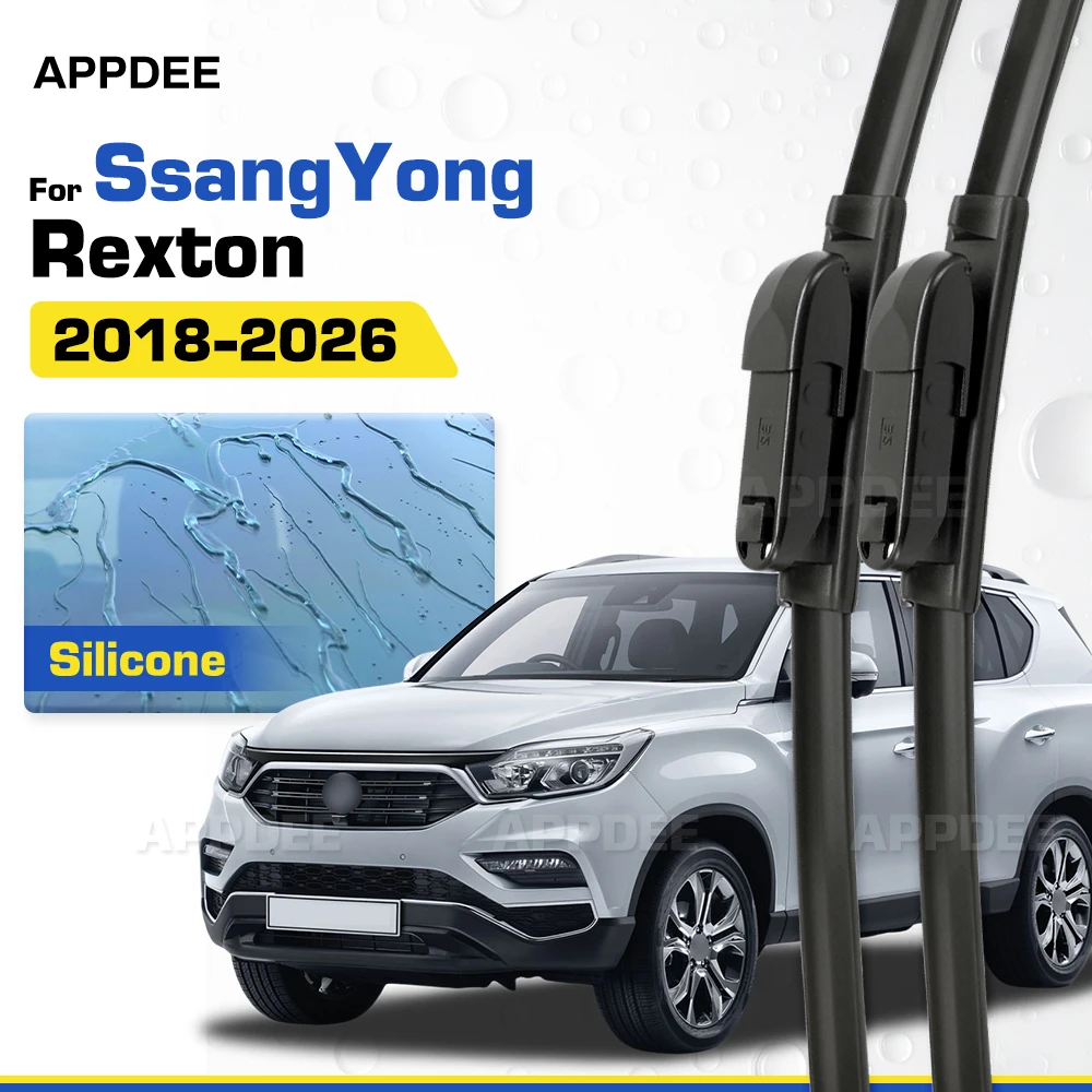 Juego de Escobillas Limpiaparabrisas Delanteras de Silicona y Goma LHD y RHD para SsangYong Rexton Y400 Y450 Y461 2018-2026, Recubiertas para Parabrisas