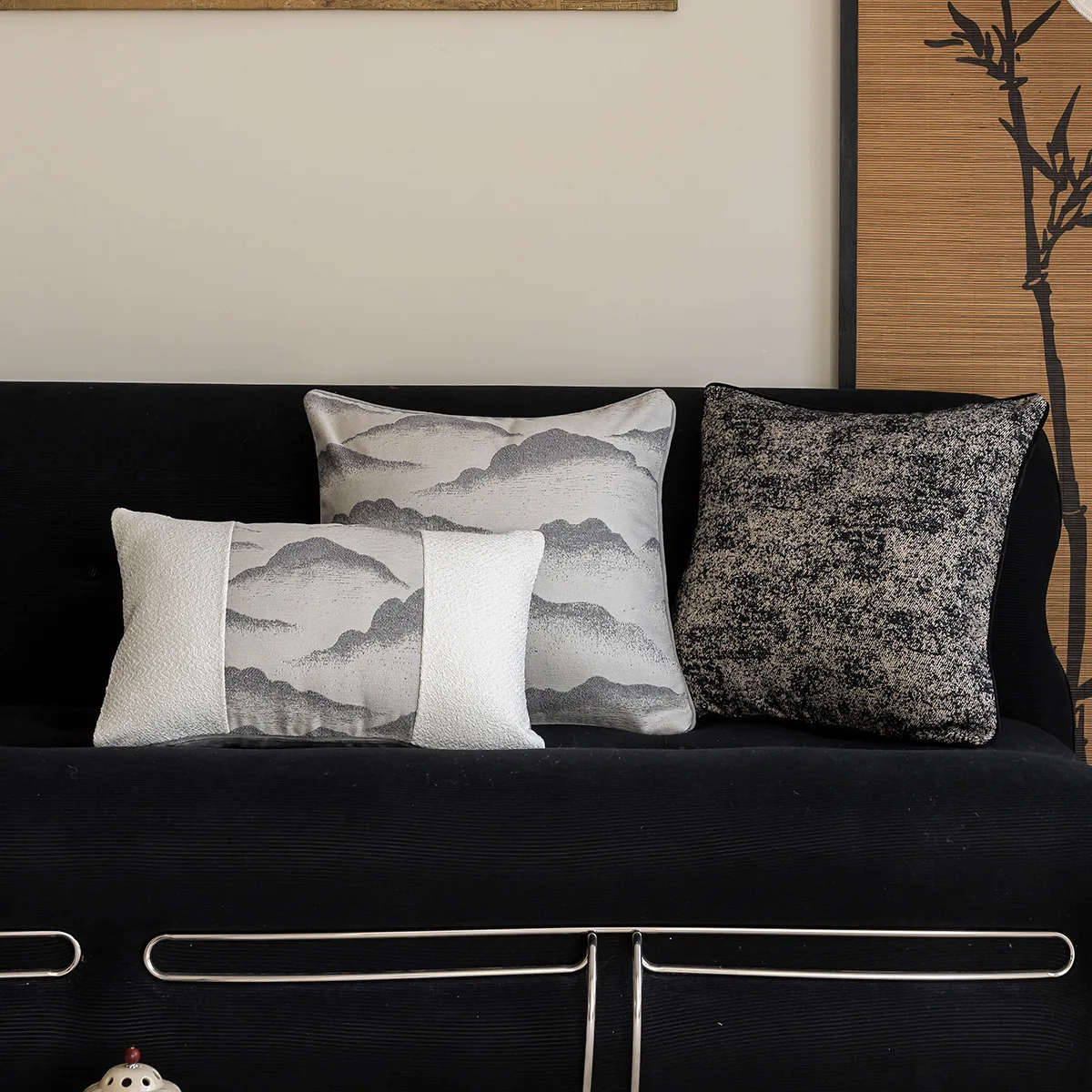 

Luxury Silver Grey Cushion Cover Mountain Texture Yarn Dyed Jacquard Pillow Covers Decorative Home Decor Pillow Case for Sofa
