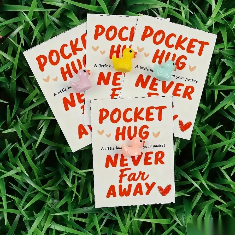 1/5/10/20/50/100pcs  Lucky Duck Pocket Hugs - Fantasy Theme Resin Charms with Inspirational Messages, Assorted Colors, Includes