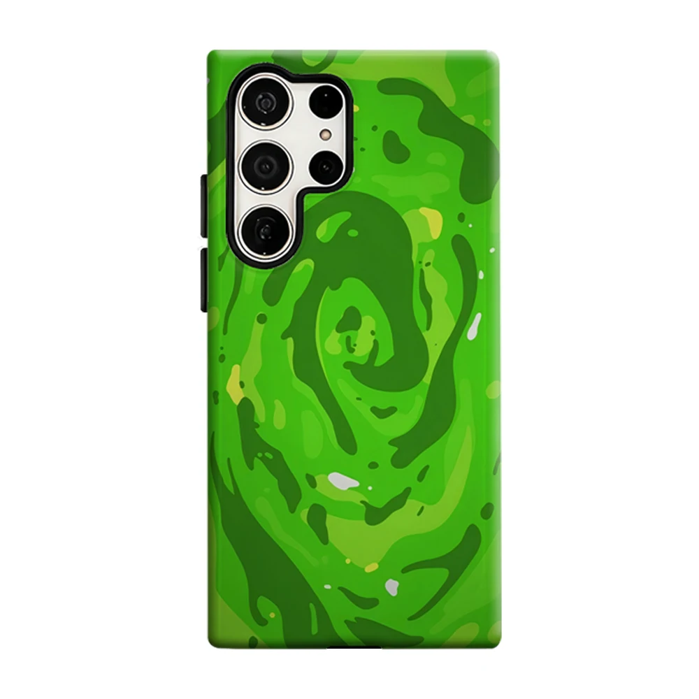 Grüne Wirbel-Textur Glänzende Doppelschicht-Handyhülle für Samsung Galaxy S25 Ultra S24 S23 Ultra Plus - Schützende Rückabdeckung