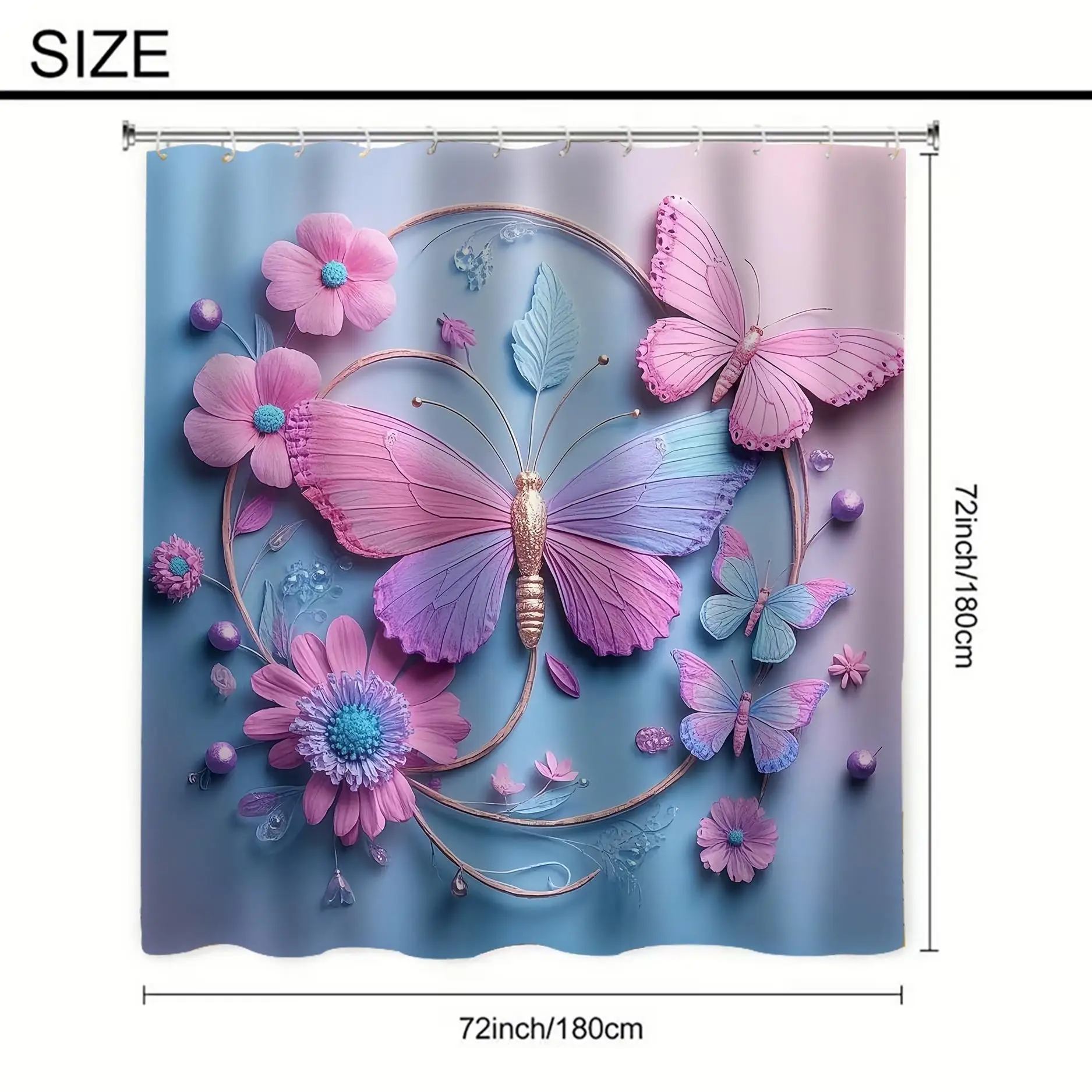 1/3/4 Piece Set. Realistic Butterfly Pattern Shower Curtain, Printed Butterfly Design with 12 Hooks, Suitable for Rooms, Homes, and Hotels, Machine Washable, Bathroom Curtain Set, Adds a Touch of Luxury to the Aesthetics of the Bathroom, Brings a Sparkling Luxury Feel to the Modern Refresh, and Adds a Sparkling Luxury Touch to the Curtains.